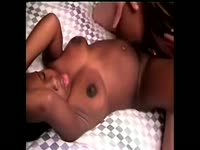 Dark-skinned midget got pussy destroyed by huge cock